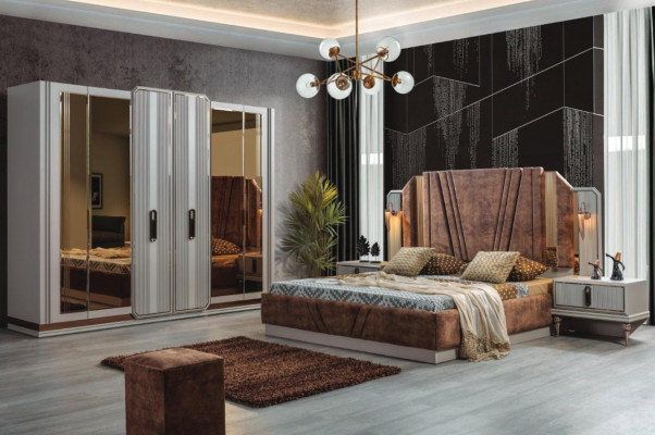 Exclusive bedroom set double bed 2x nightstands wardrobe