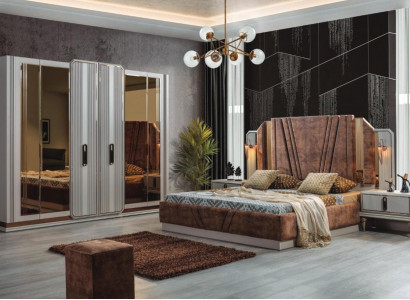 Exclusive bedroom set double bed 2x nightstands wardrobe