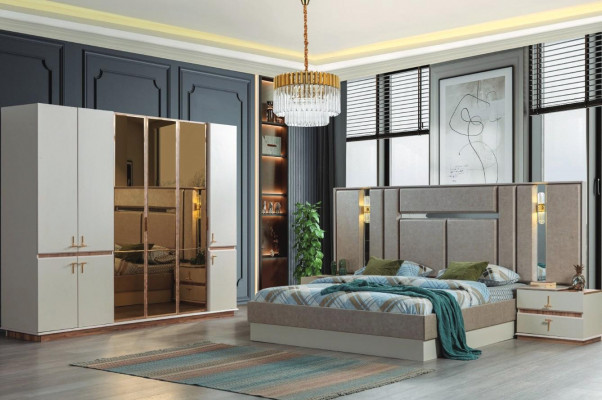 Designer wood bed wardrobe luxury nightstands bedroom set