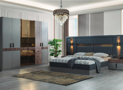 Gray Bedroom Complete Set Bed 2x Nightstands Wardrobe
