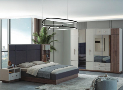 Modern bedroom furniture luxury double bed 2x nightstands wardrobe