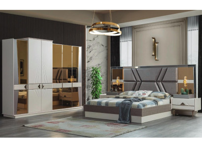Stylish Gray Bedroom Suite 2x Nightstands Wardrobe Set