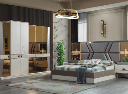 Stylish Gray Bedroom Suite 2x Nightstands Wardrobe Set