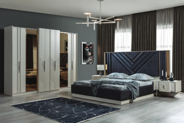 Bedroom beds designer wardrobe wood bedside tables set