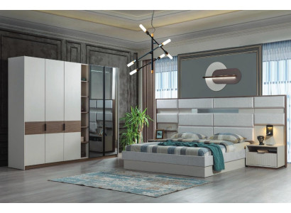 White Bedroom Set Double Bed Bedside Tables Wardrobe 4-piece New