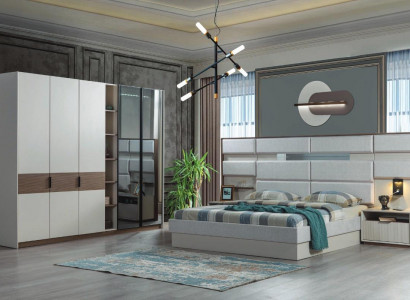 White Bedroom Set Double Bed Bedside Tables Wardrobe 4-piece New