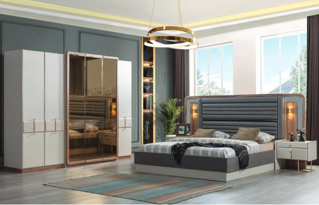 Complete Bedroom Luxury Set Bed 2x Nightstands Modern Furniture 4-piece