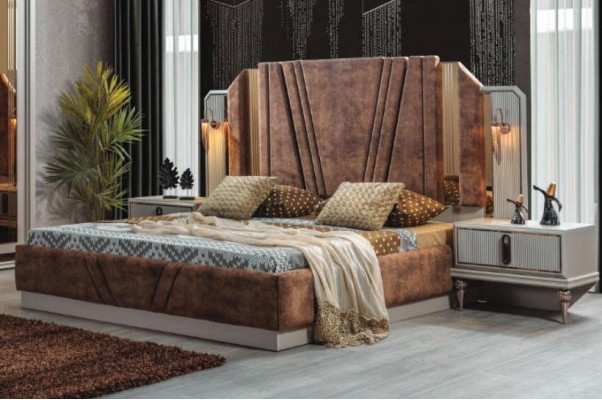 Beige beds luxury 2x nightstands bedroom designer furniture 2-piece set