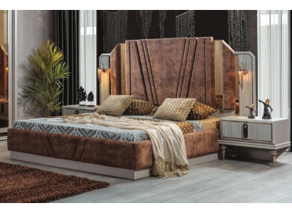 Beige beds luxury 2x nightstands bedroom designer furniture 2-piece set