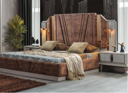 Beige beds luxury 2x nightstands bedroom designer furniture 2-piece set