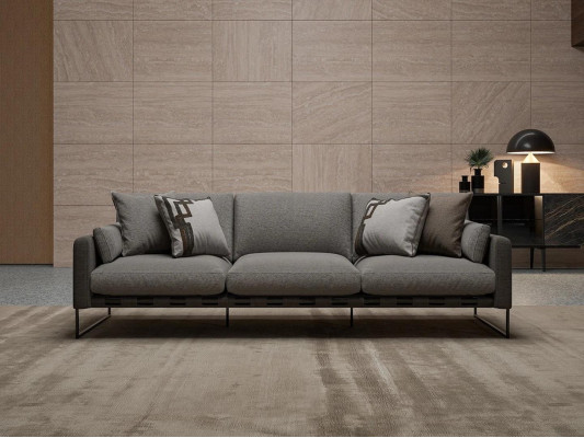 Living room luxury gray three-seater sofa furnishing modern textile design