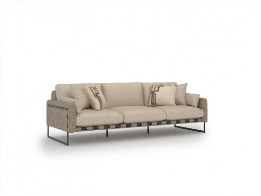 New three-seater sofa, beige upholstered furniture, couch, living room, luxury design