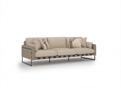 New three-seater sofa, beige upholstered furniture, couch, living room, luxury design
