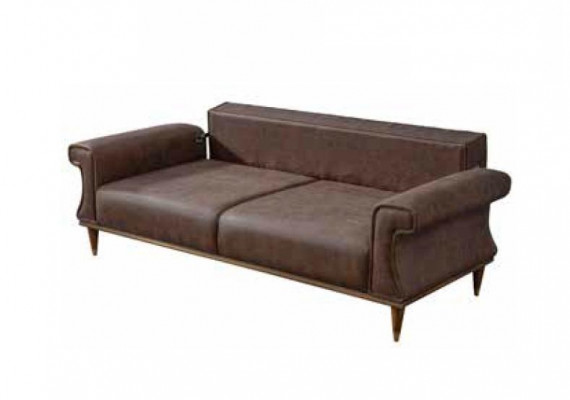Brown Modern Upholstered Sofa Three-Seater Couch Textile Furniture Modern