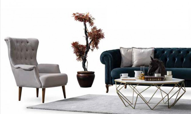 White living room armchair, luxury textile furniture, single-seater cocktail chair