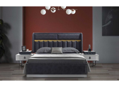Complete bedroom set gray double bed luxurious wood nightstands