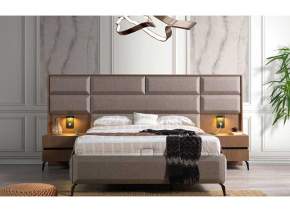 Exclusive Gray Bedroom Double Bed with 2x Bedside Tables 3-piece Set