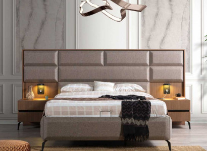 Exclusive Gray Bedroom Double Bed with 2x Bedside Tables 3-piece Set