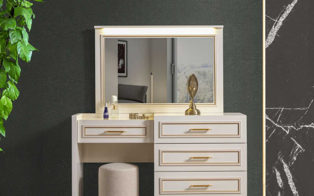 Noble bedroom furniture white dressing table mirror upholstered stool 3-piece set