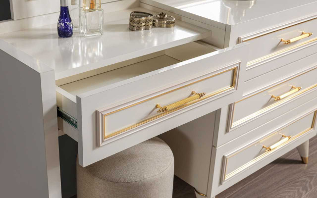 Noble bedroom furniture white dressing table mirror upholstered stool 3-piece set
