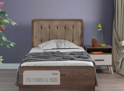 Brown children's room single bed designer wooden nightstand 2-piece luxury set