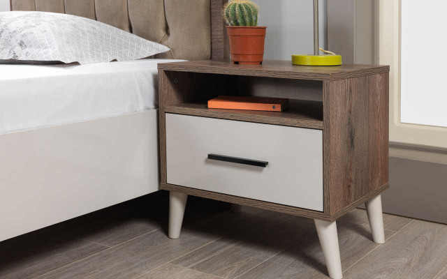 Brown children's room single bed designer wooden nightstand 2-piece luxury set