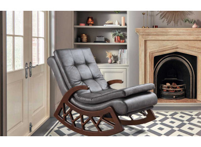 Exclusive Gray Rocking Chair Living Room Relaxation Furniture Wood Frame New