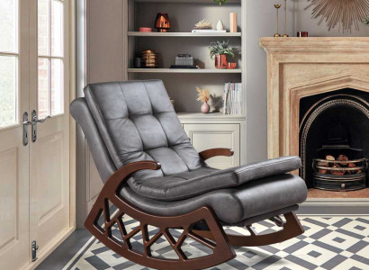 Exclusive Gray Rocking Chair Living Room Relaxation Furniture Wood Frame New