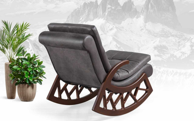 Exclusive Gray Rocking Chair Living Room Relaxation Furniture Wood Frame New