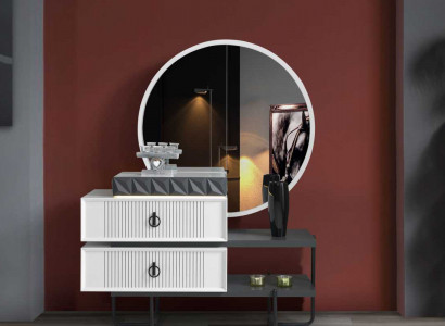 White-Black Vanity Table with Mirror Bedroom Luuxs Furniture 2-piece Set