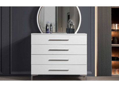 Four-door white bedroom dresser designer glass round mirror 2-piece set