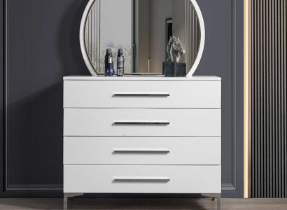 Four-door white bedroom dresser designer glass round mirror 2-piece set