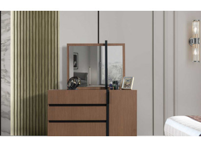 Modern brown bedroom chest of drawers 3x drawers 1-door wooden furniture