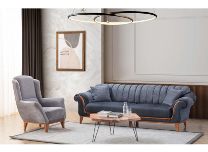Blue-Grey Living Room Seating Set Stylish 3-Seater Luxury Armchair 2-piece Set