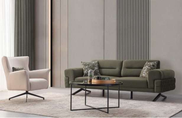 Green-White Living Room Suite Exclusive Three-Seater Upholstered Armchair
