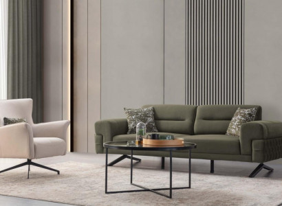 Green-White Living Room Suite Exclusive Three-Seater Upholstered Armchair