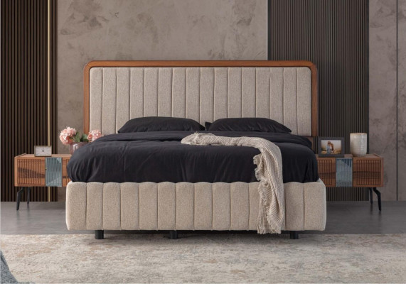 Stylish bedroom furniture luxurious upholstered bed wood nightstands
