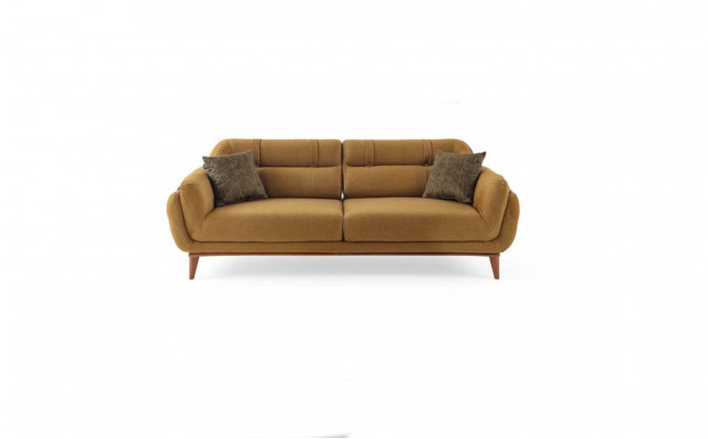 Brown upholstered sofa textile couch living room seat exclusive three-seater
