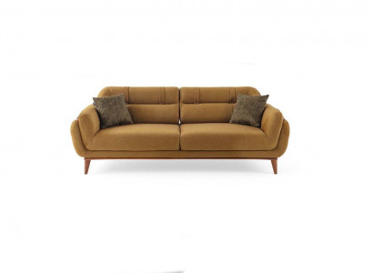 Brown upholstered sofa textile couch living room seat exclusive three-seater