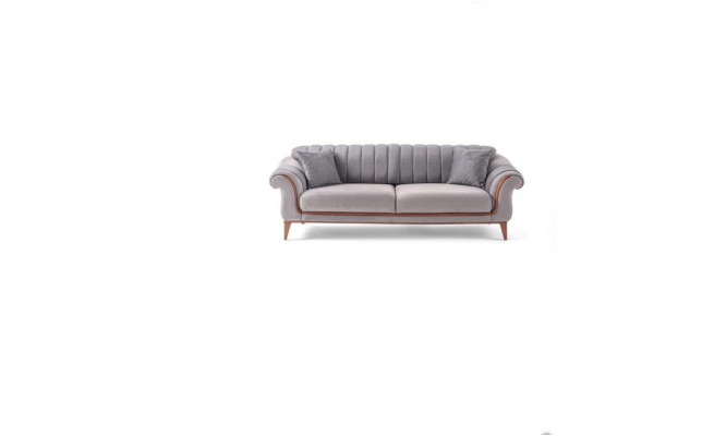 Gray Sofa Designer Living Room 3-Seater Wooden Frame Textile Couches