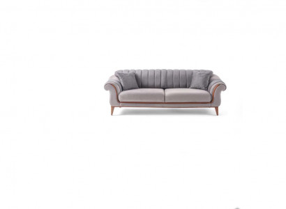 Gray Sofa Designer Living Room 3-Seater Wooden Frame Textile Couches