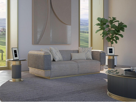 Gray three-seater sofa luxury design upholstered furniture modern living room sofas couch