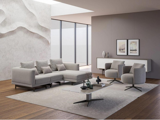 Luxury Complete 4-piece Corner Sofa L-Shape Designer 2x Armchair Wood Coffee Table New