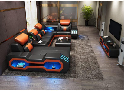 Living room landscape U-shaped corner sofa + coffee table + sideboard design