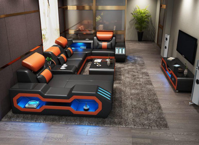 Living room landscape U-shaped corner sofa + coffee table + sideboard design