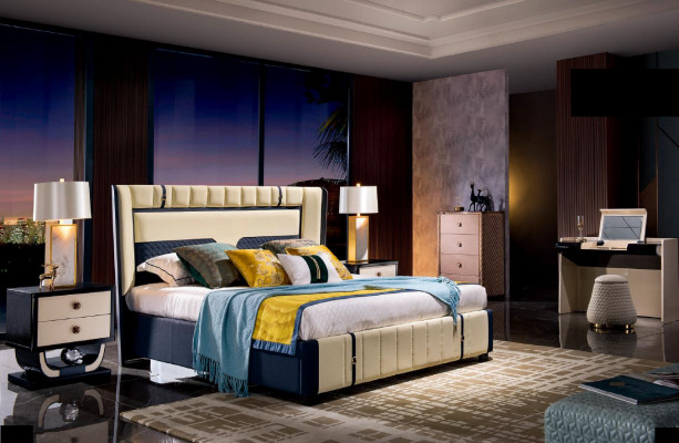 Luxury bedroom double bed 180x200 leather Italian furniture