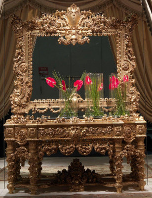 Console sideboard table dresser solid wood carving mirror antique style Italy