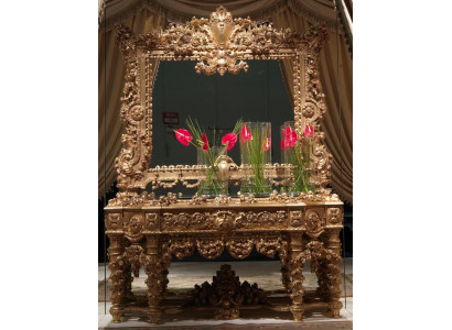 Console sideboard table dresser solid wood carving mirror antique style Italy