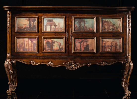 Magnificent buffet cabinet with depictions of architectural buildings on the facades
