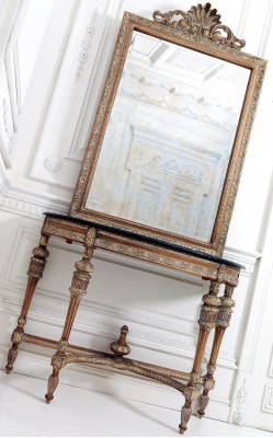 Baroque style furniture console table mirror wood Italian tables consoles 2-piece set.